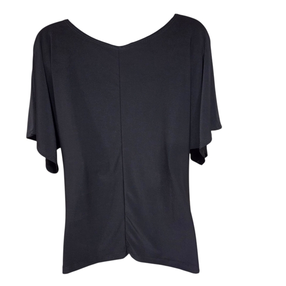 Bleeker & McDougal Elegant Embroidered Short Sleeve Black Women's Top Size L - Picture 2 of 6